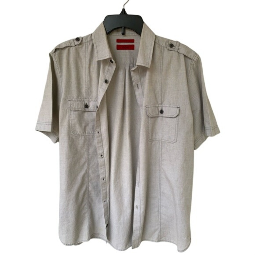 ALFANI. Men's short sleeve, button down shirt. 100% Cotton. Size M. Putty.